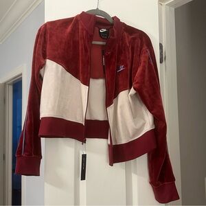 Nike Women's Burgundy and Cream Bomber Jacket